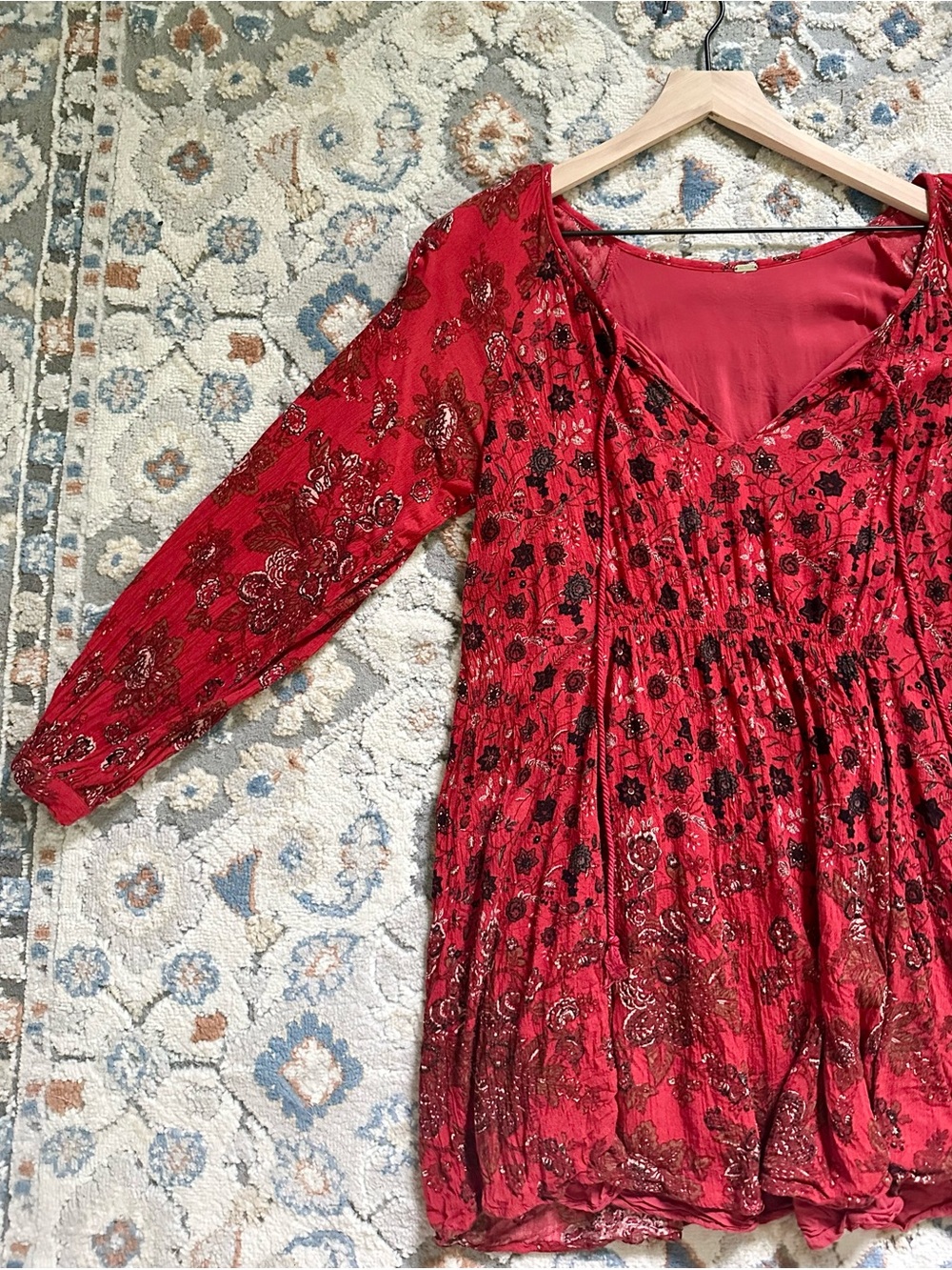 Free People - Red Boho Floral Peasant Mini 
Dress